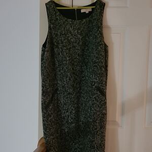 LOFT Black and White Textured Midi Dress